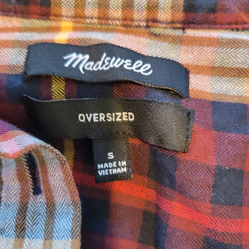 Madewell Shirt Women's S Oversized Ex Boyfriend Fit Rylan Plaid Casual Preppy
